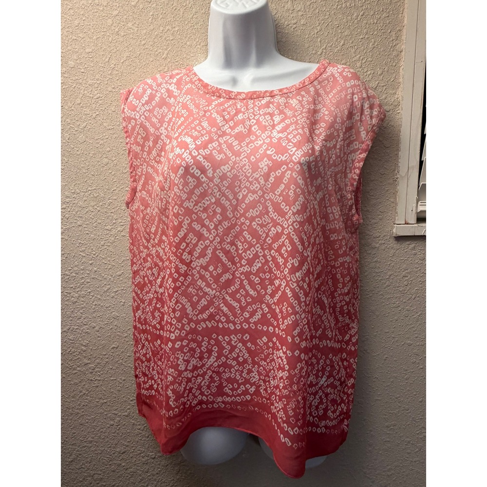 Two by Vince Camuto Coral Pink White Geometric Ombre Split Back Blouse Medium
